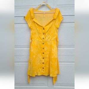 Free People Sz 8 A Thing Called Love Summer Mini Dress Short Sleeve Yellow
